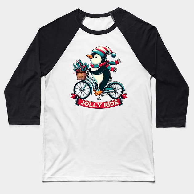 Jolly Ride - Cute penguin on a bicycle Baseball T-Shirt by PrintSoulDesigns